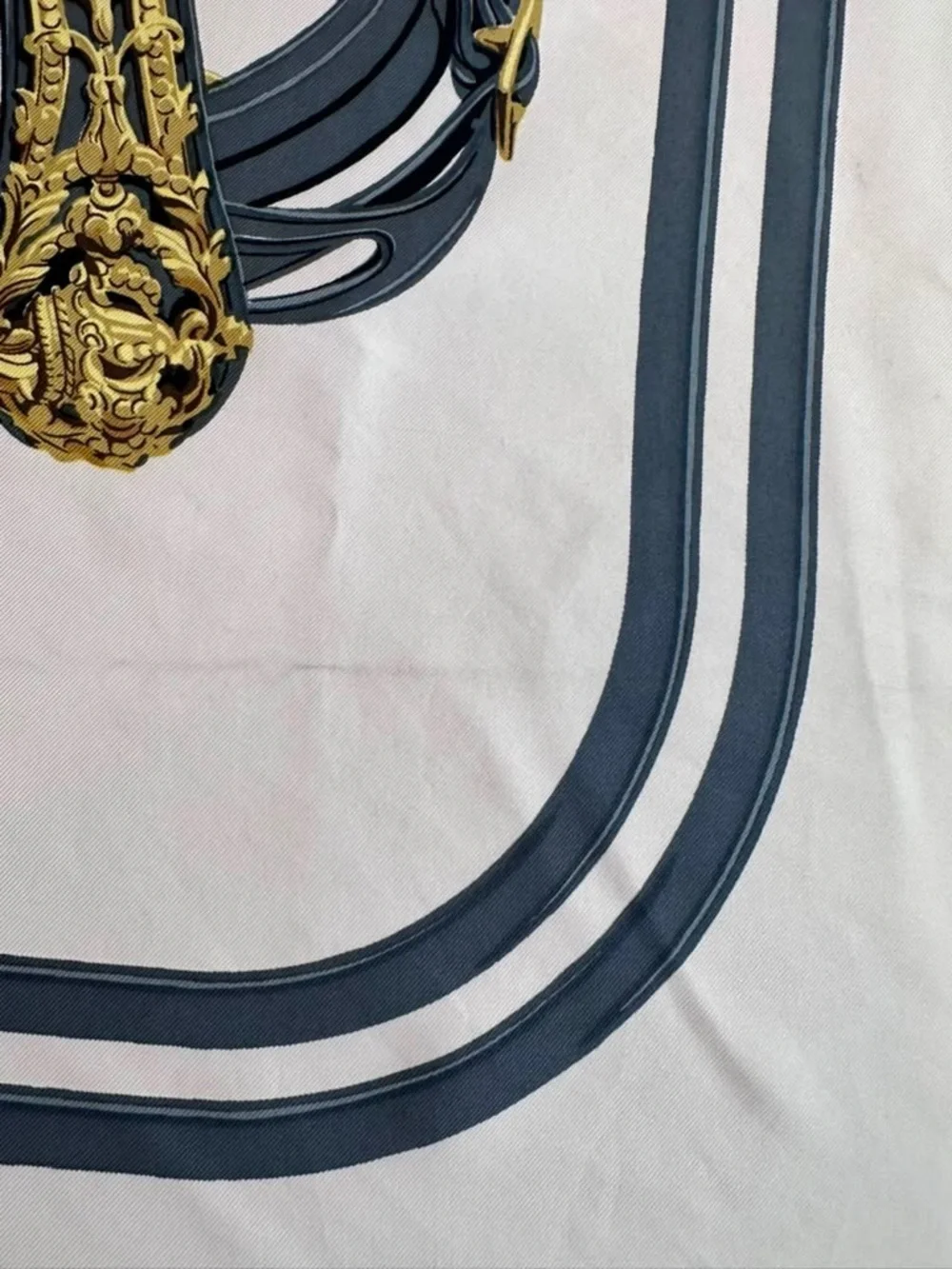 Hermes Silk Scarf Carré 90 Blue White Hand Rolled Made in France